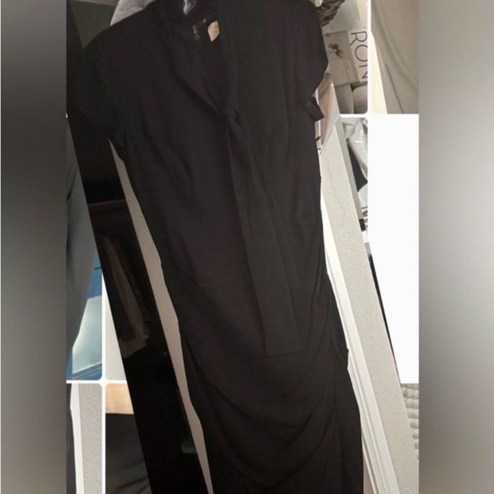 Nicole Miller Black Midi Dress with Tie Detail